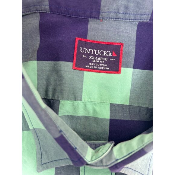 Untuckit Mens Slim Fit Green Check Button-Up Shirt XXL Long Sleeve - Picture 5 of 6